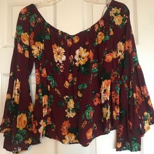 Off-the-shoulder Floral Shirt